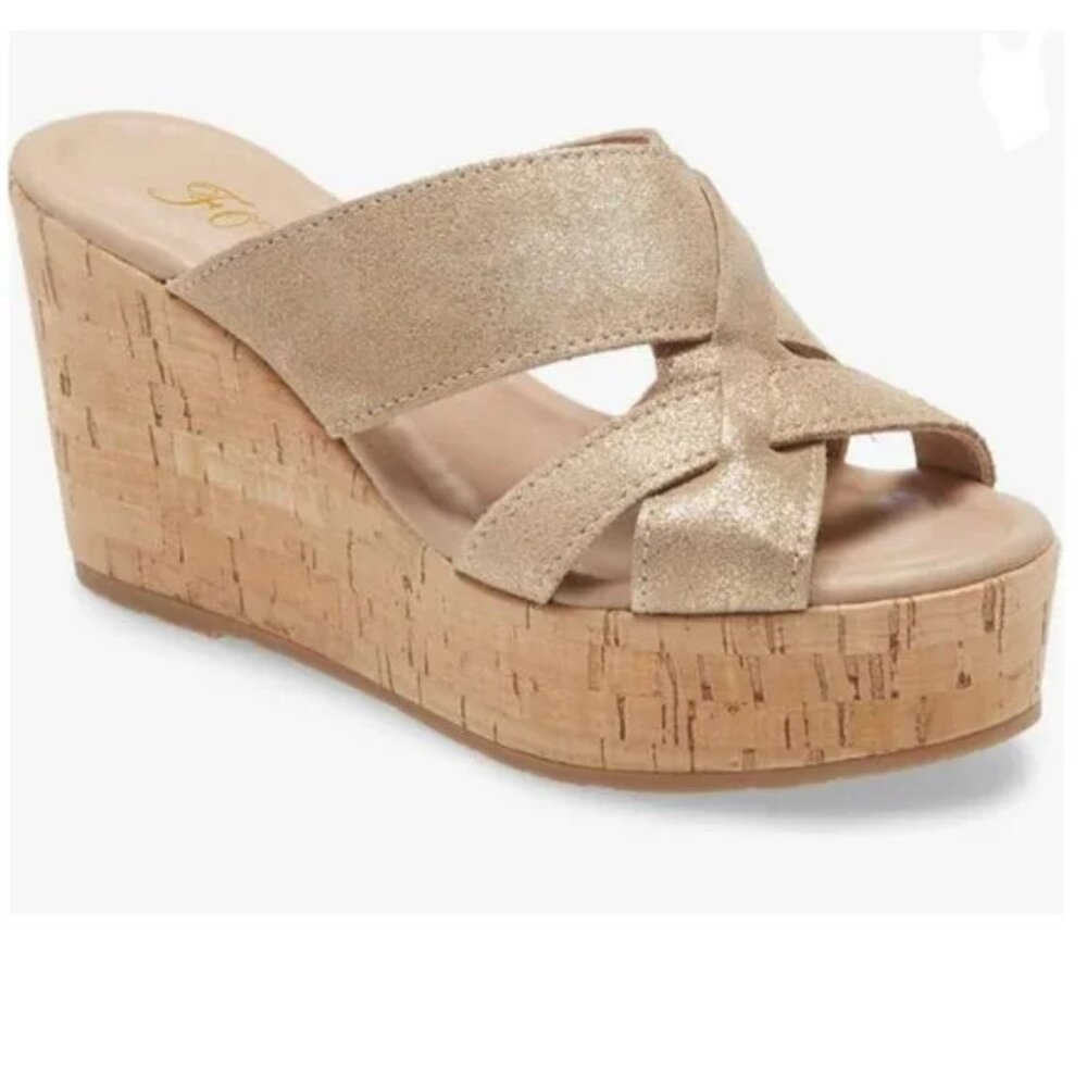 Gold Metallic Cork Wedge Slide Sandals - Women